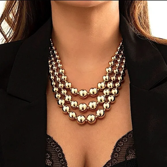 Beaded Multilayer Gold Plated Choker Necklace - Picture 1 of 8